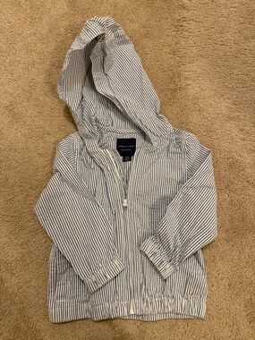 Janie & Jack Kids Navy & White Striped Hooded Zip Jacket
